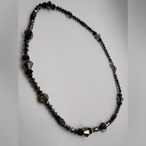 Elegant Black and Silver Glass Beaded Necklace